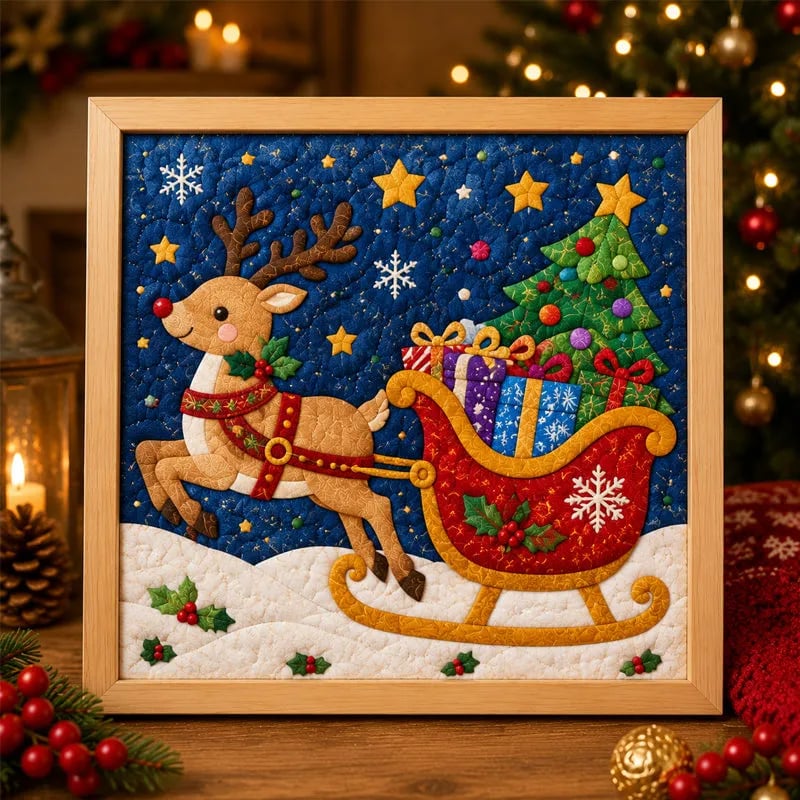 🎄Premium DIY Christmas Fabric Art Painting Kit | No-Sew Layered Fabric Craft with Reindeer, Sleigh, Christmas Tree & Snowflake Details 🎨✨