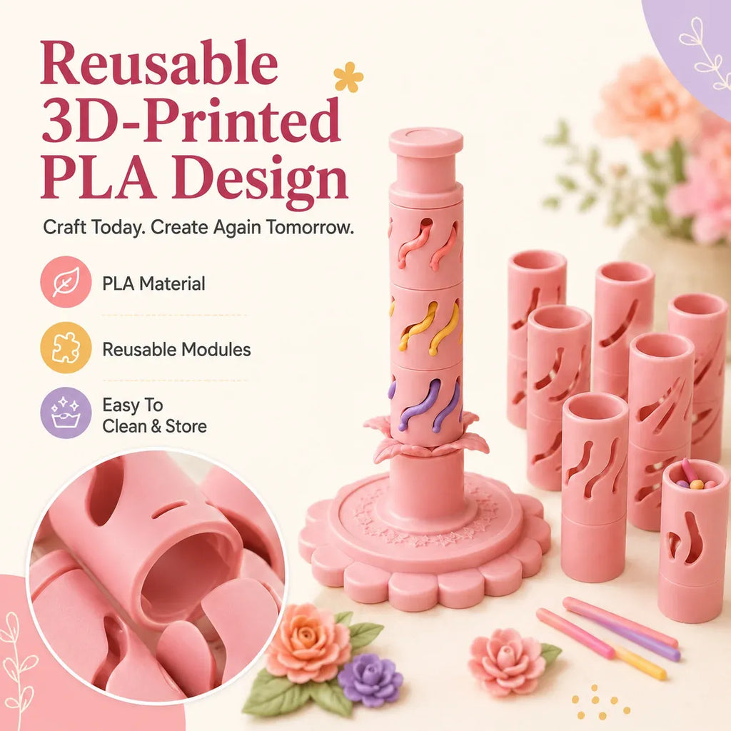 ⏳ Last Day 49% OFF – 🌸 Beginner-Friendly Clay Bloom Maker Set | Reusable 3D-Printed Flower Shaping Tool with Interchangeable Sleeves & 24-Color Modeling Clay Included ✨