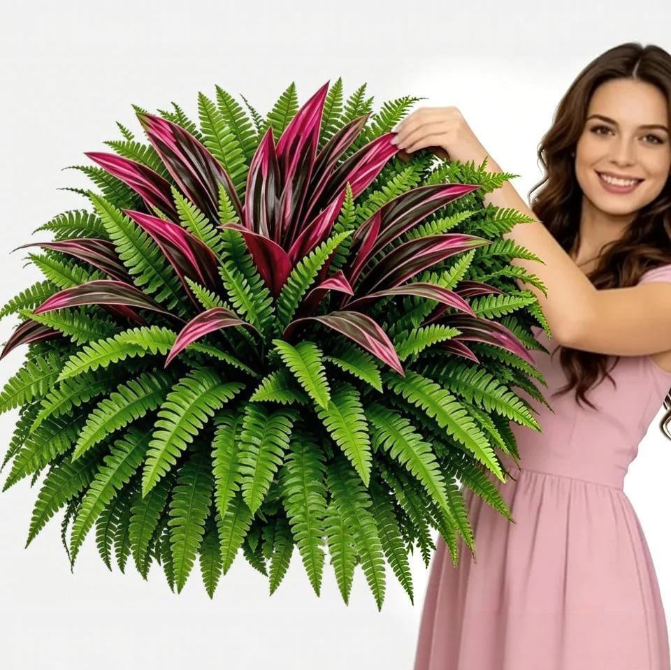 🔥UV-Resistant Artificial Fern & Red Dracaena Decorative Plants – Full, Lush & Fade-Resistant!