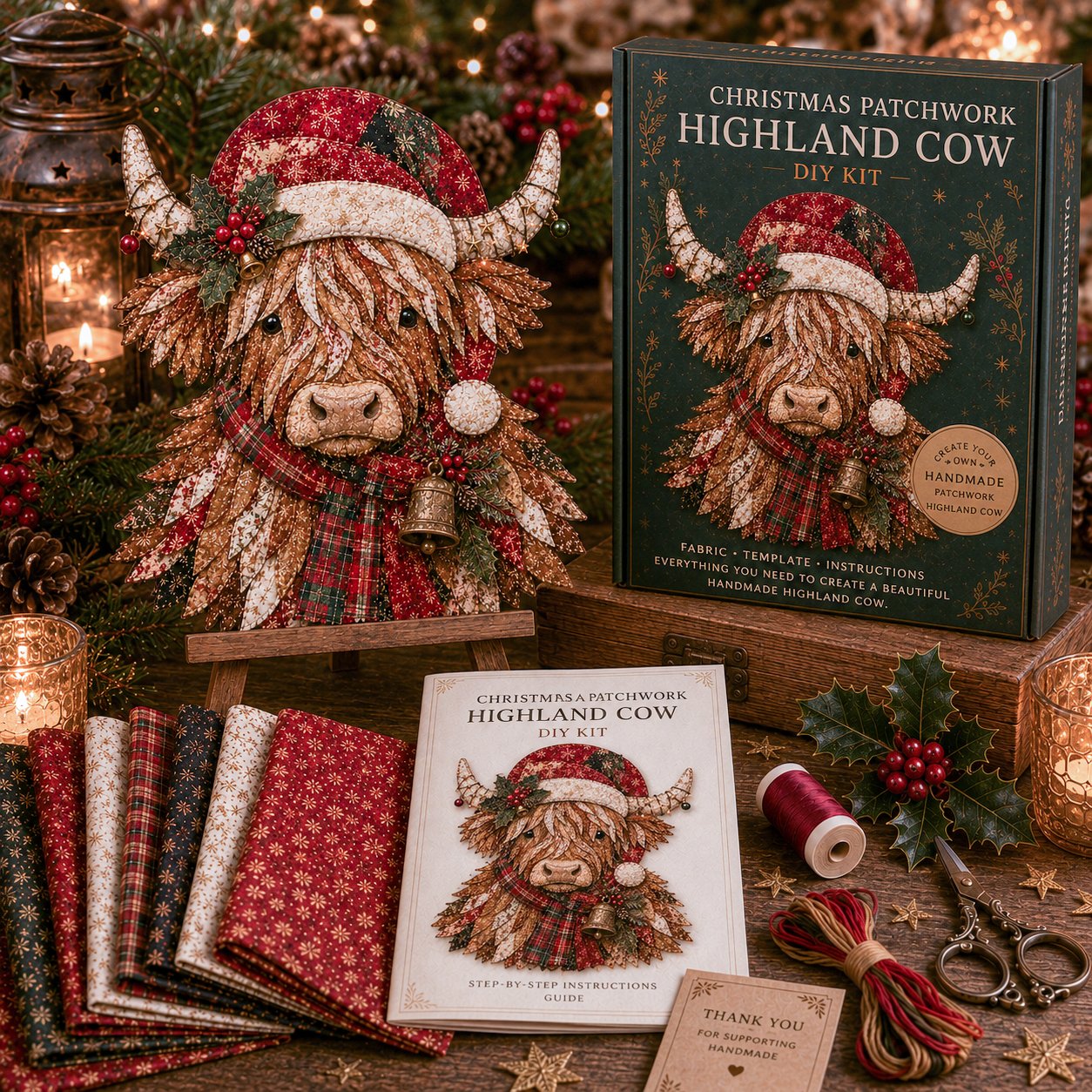 🧘Relaxing & Beginner-Friendly-🎅Christmas Patchwork Fabric DIY Decor Kit – Stunning Results, Zero Experience Needed