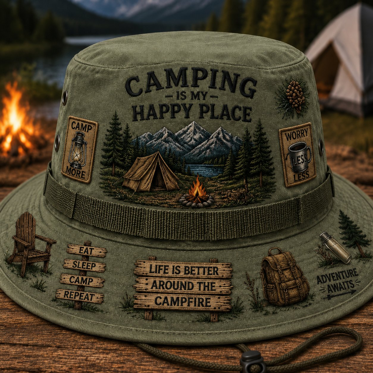 ⭐Limited Edition Release-🏕️Camping Is My Happy Place™ Boonie Hat(❤Ultra-Breathable & Lightweight Comfort & Unisex Fit)