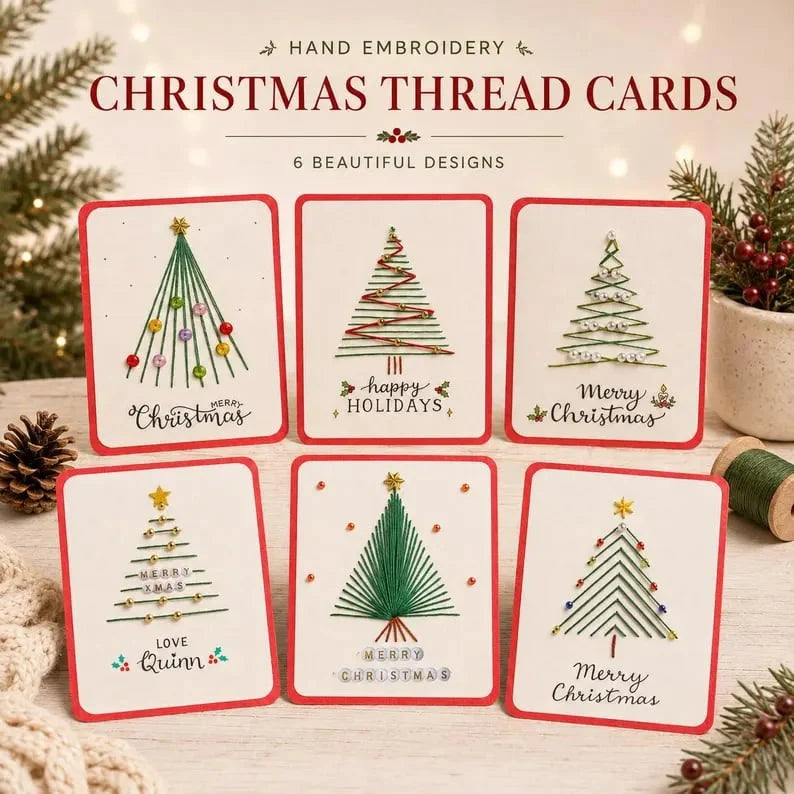 🎄🧵 Christmas String Art Greeting Card DIY Kit – 6-Piece Stitching Set