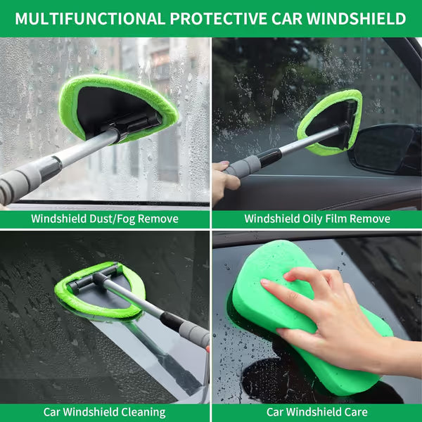 🔥 Windshield Cleaning Tool, Microfiber Car Window Cleaner with 4 Reusable and Washable Microfiber Pads and Extendable Handle