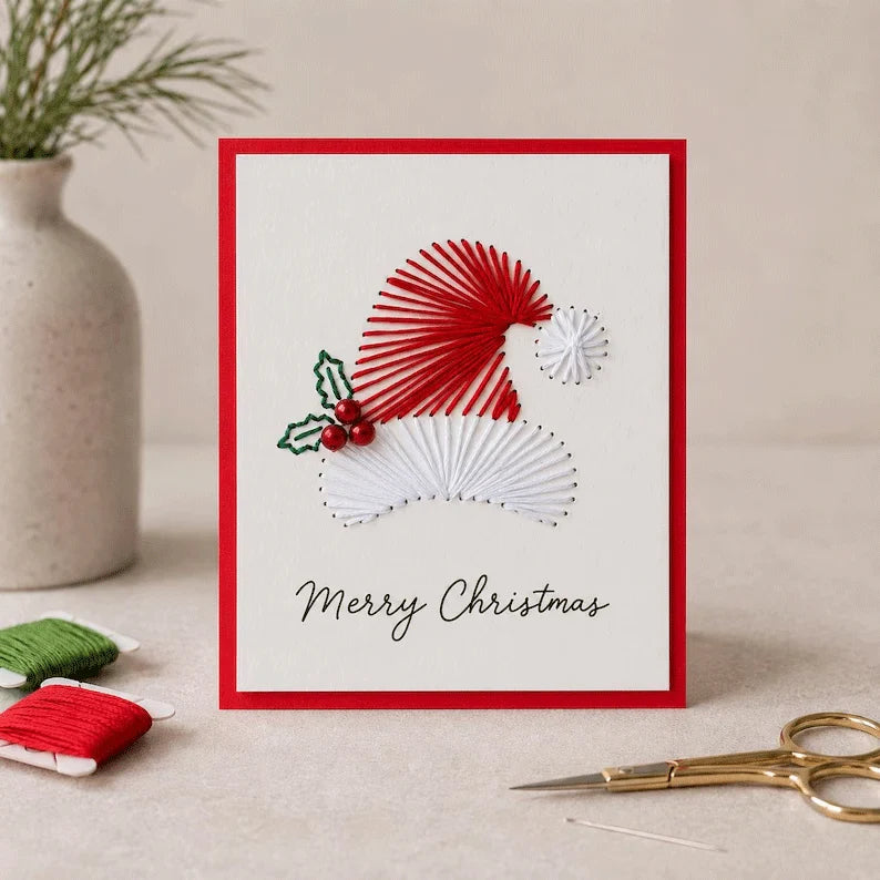 🎄🧵 Christmas String Art Greeting Card DIY Kit – 6-Piece Stitching Set