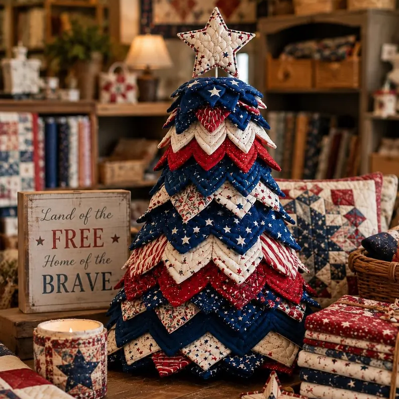 🧘Relaxing & Beginner-Friendly-🎄Americana Christmas Tree Quilt Kit