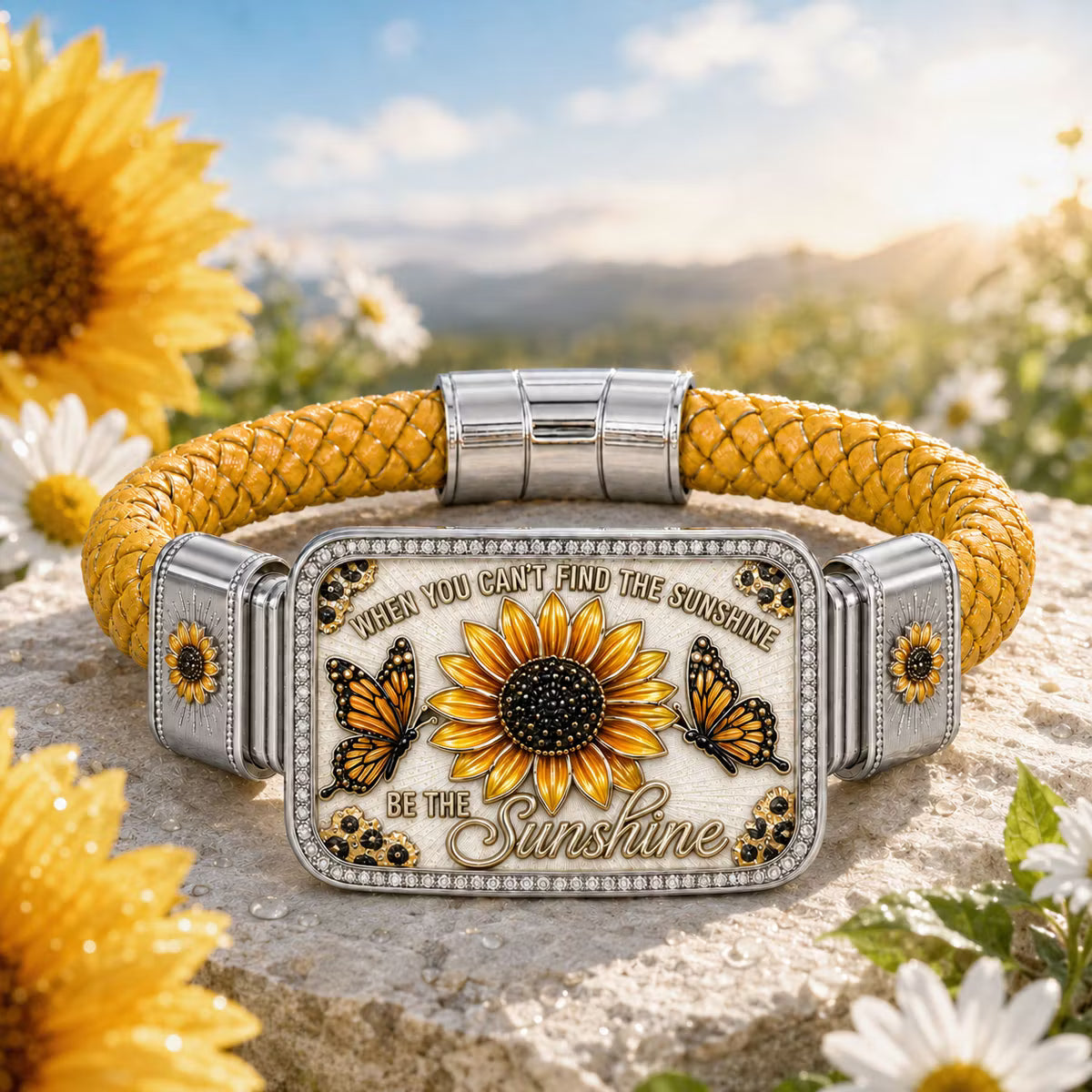 ⭐2026 USA Sale: Up to 50% OFF -🌻Sunflower & Butterfly “Be the Sunshine” Inspirational Braided Bracelet –