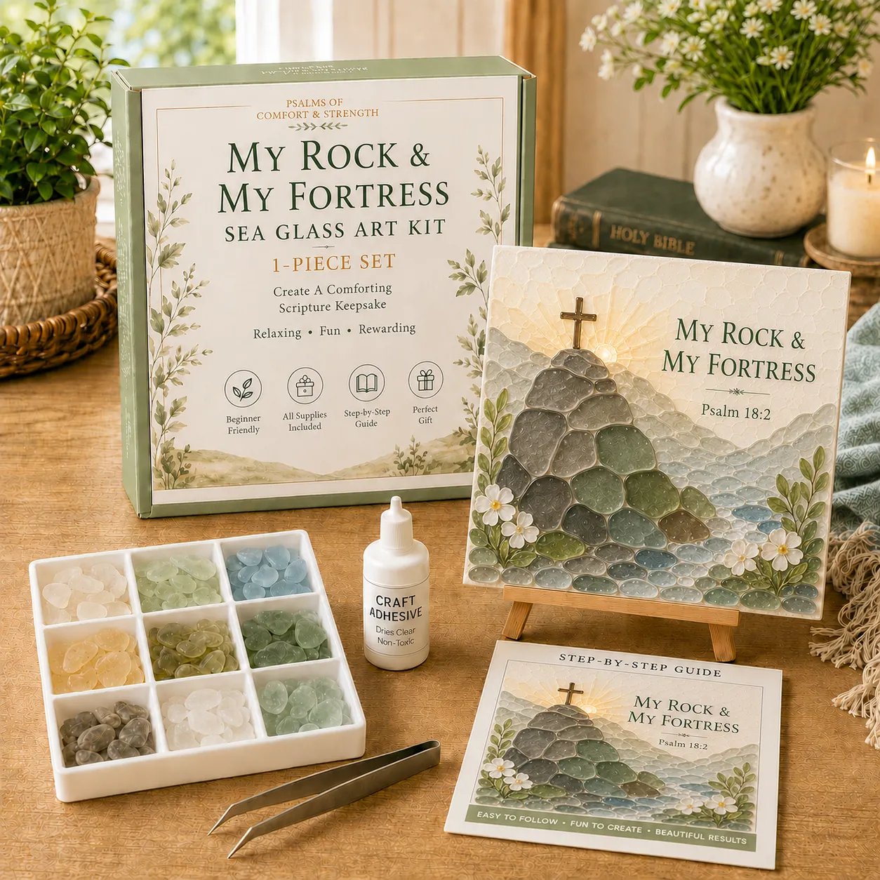 ✨Genuine Sea Glass Treasures✝️Psalms of Comfort & Strength Sea Glass Art Kit-🌊Shaped by Sea Nature & Crafted by Hand
