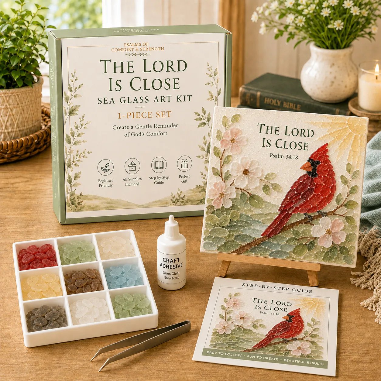 ✨Genuine Sea Glass Treasures✝️Psalms of Comfort & Strength Sea Glass Art Kit-🌊Shaped by Sea Nature & Crafted by Hand