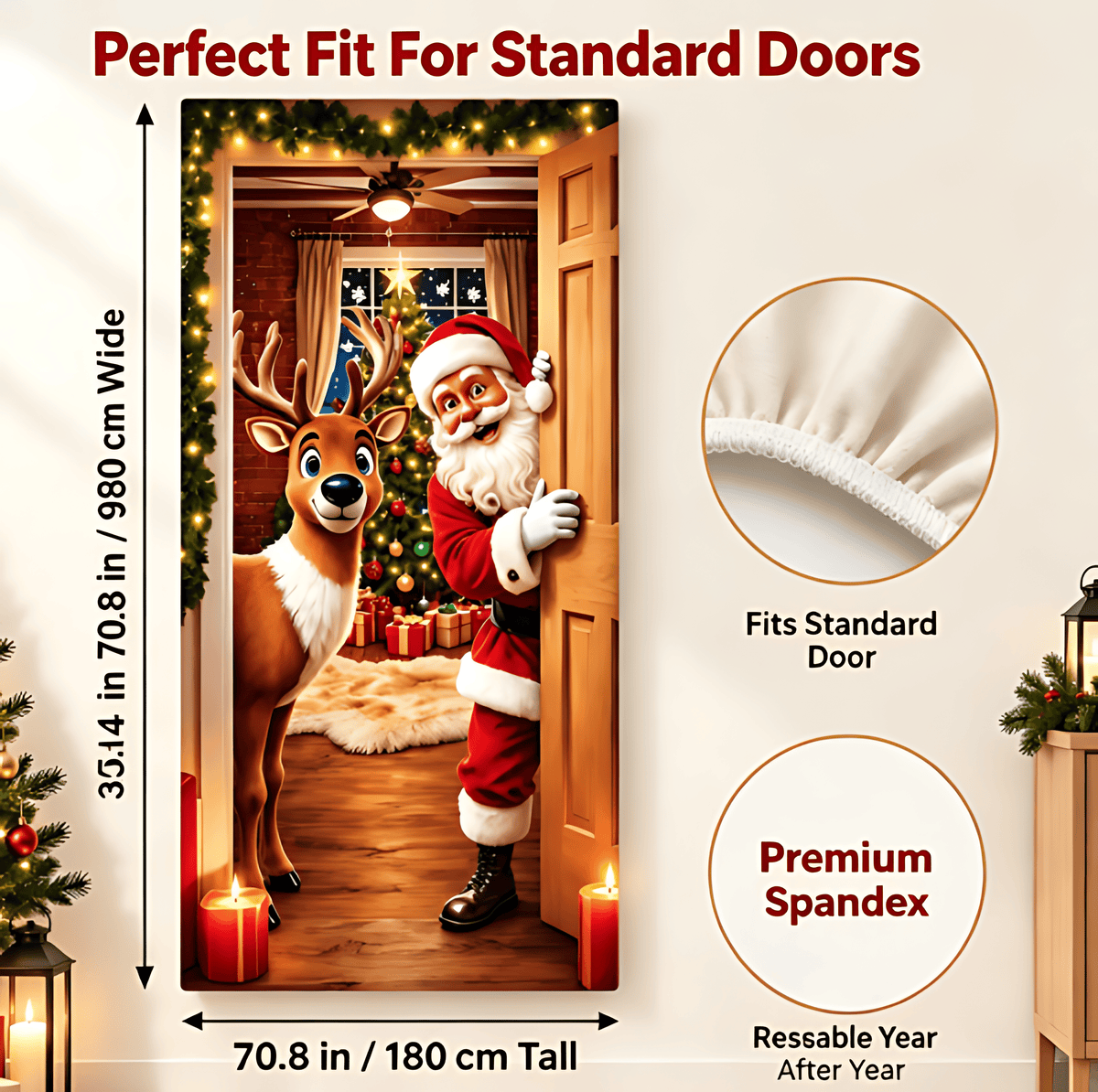 🔥Last Day 50% OFF - Santa Christmas Door Cover with Elastic Edges | Reusable Holiday Decor