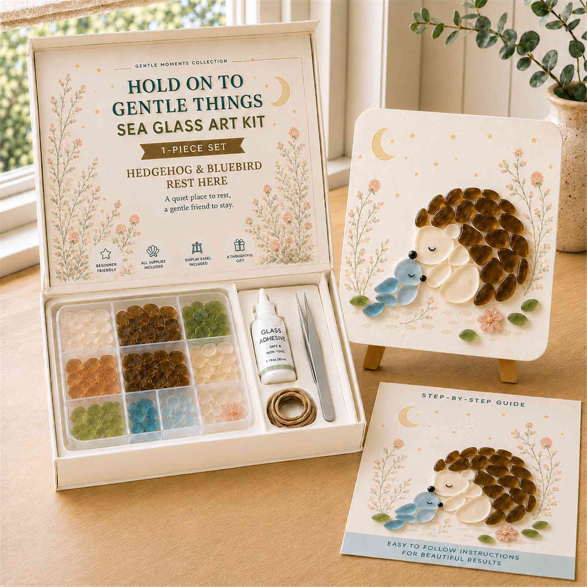 🧘Relaxing & Beginner-Friendly-🌊DIY Cute Animals Sea Glass Art Kit with Display Easel and Complete Supplies(✨Genuine Sea Glass Treasures)