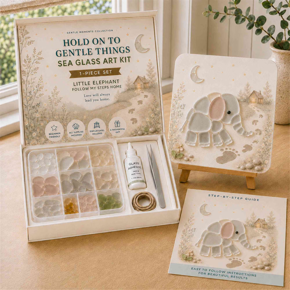 🧘Relaxing & Beginner-Friendly-🌊DIY Cute Animals Sea Glass Art Kit with Display Easel and Complete Supplies(✨Genuine Sea Glass Treasures)