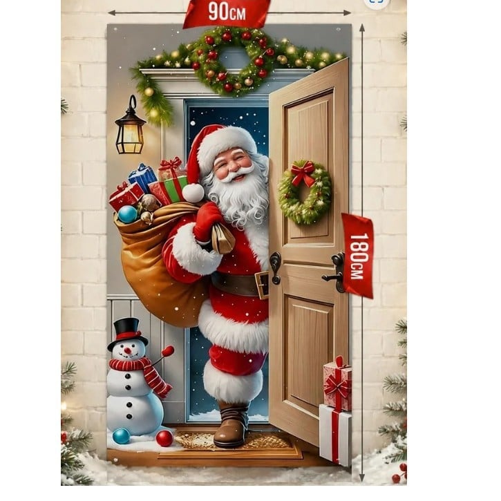 🔥Last Day 50% OFF - Santa Christmas Door Cover with Elastic Edges | Reusable Holiday Decor