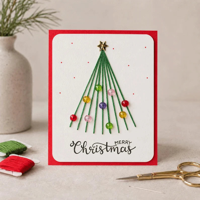 🎄🧵 Christmas String Art Greeting Card DIY Kit – 6-Piece Stitching Set