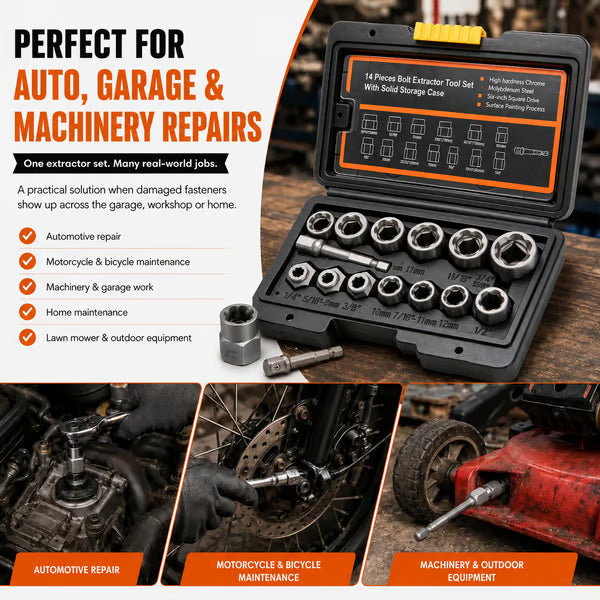 🧰13+1 PCS 🛠️ Impact Bolt & Nut Extractor Set 🔩