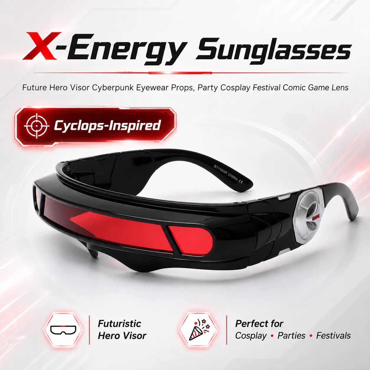 X-Energy Cyberpunk Future Hero Visor Sunglasses, Cosplay Eyewear for Festival Party Game