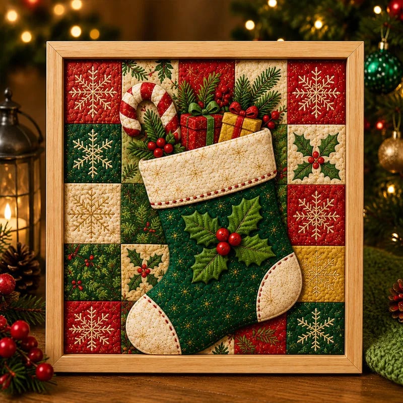 🎄Premium DIY Christmas Fabric Art Painting Kit | No-Sew Layered Fabric Craft with Reindeer, Sleigh, Christmas Tree & Snowflake Details 🎨✨