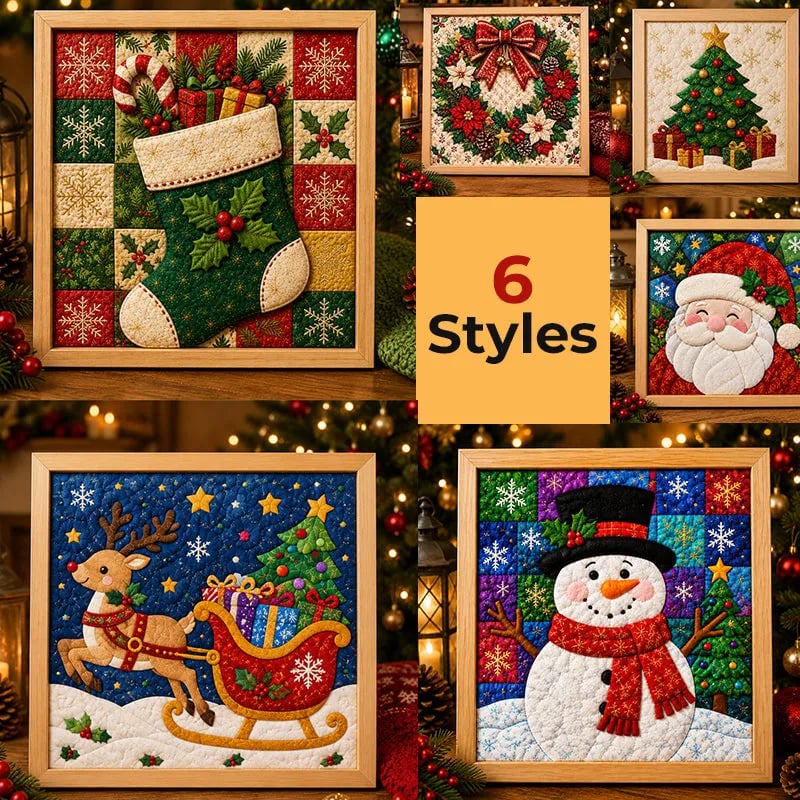 🎄Premium DIY Christmas Fabric Art Painting Kit | No-Sew Layered Fabric Craft with Reindeer, Sleigh, Christmas Tree & Snowflake Details 🎨✨