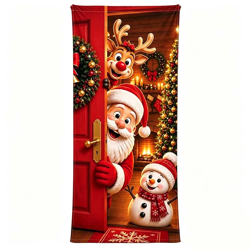 🔥Last Day 50% OFF - Santa Christmas Door Cover with Elastic Edges | Reusable Holiday Decor