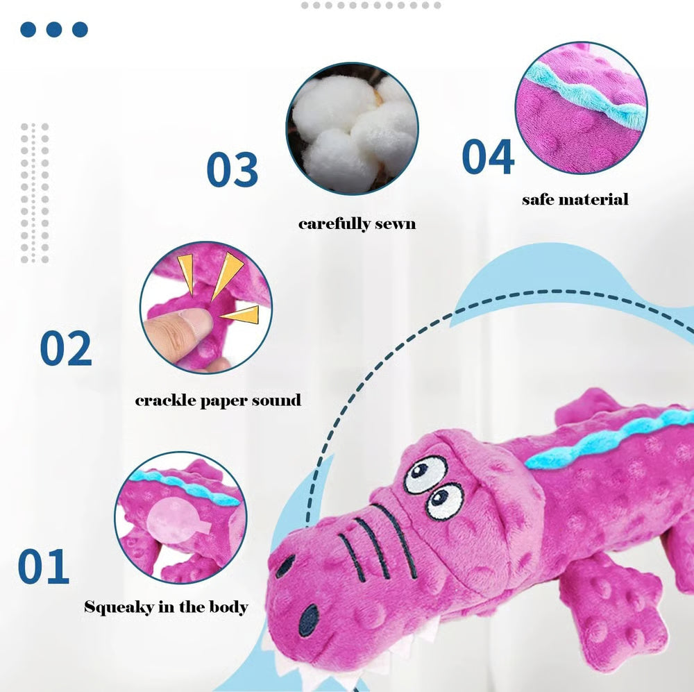 Squeaky Crocodile Plush Dog Toy for Aggressive Chewers