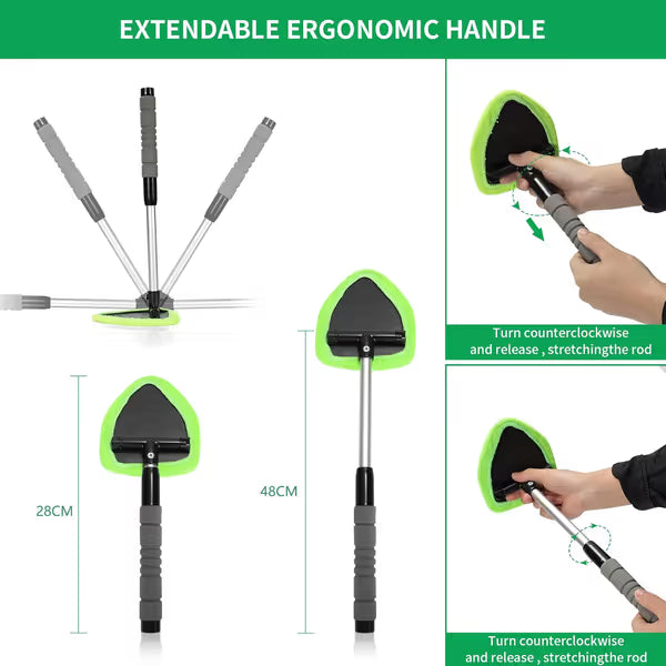 🔥 Windshield Cleaning Tool, Microfiber Car Window Cleaner with 4 Reusable and Washable Microfiber Pads and Extendable Handle