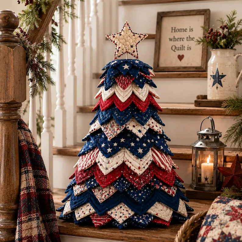 🧘Relaxing & Beginner-Friendly-🎄Americana Christmas Tree Quilt Kit
