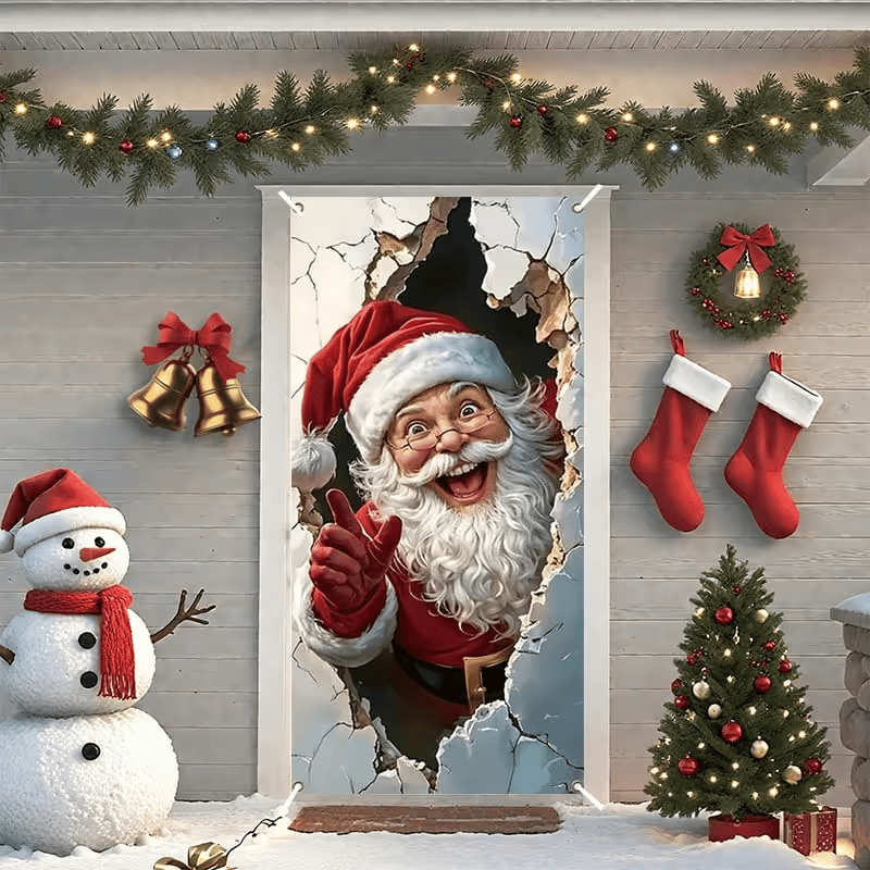 🔥Last Day 50% OFF - Santa Christmas Door Cover with Elastic Edges | Reusable Holiday Decor