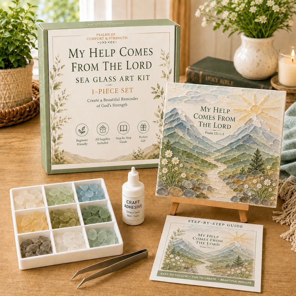 ✨Genuine Sea Glass Treasures✝️Psalms of Comfort & Strength Sea Glass Art Kit-🌊Shaped by Sea Nature & Crafted by Hand