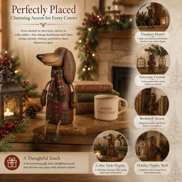 🐶🎄 Vintage Christmas Dachshund Shelf Sitter