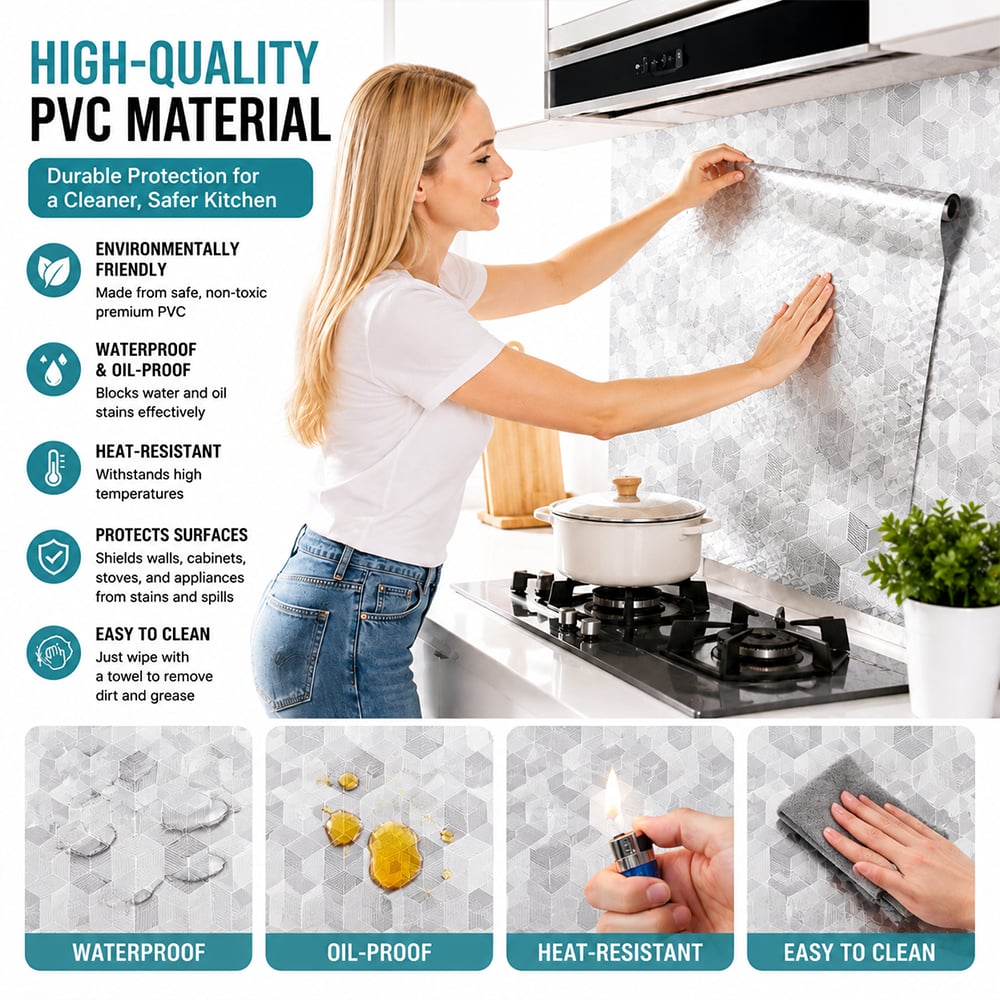 Peel & Stick Kitchen Oil Splash Guard – Waterproof Stove & Wall Protector for Easy Cleaning