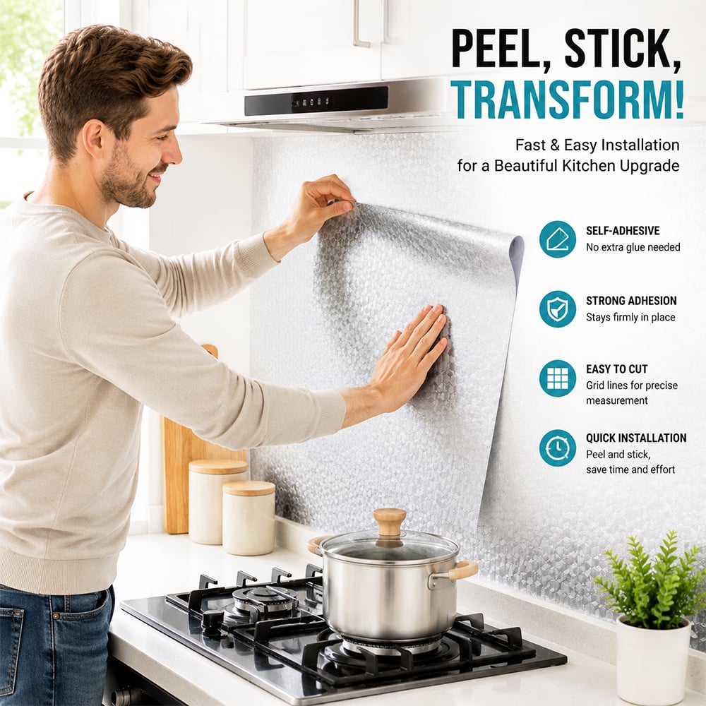 Peel & Stick Kitchen Oil Splash Guard – Waterproof Stove & Wall Protector for Easy Cleaning