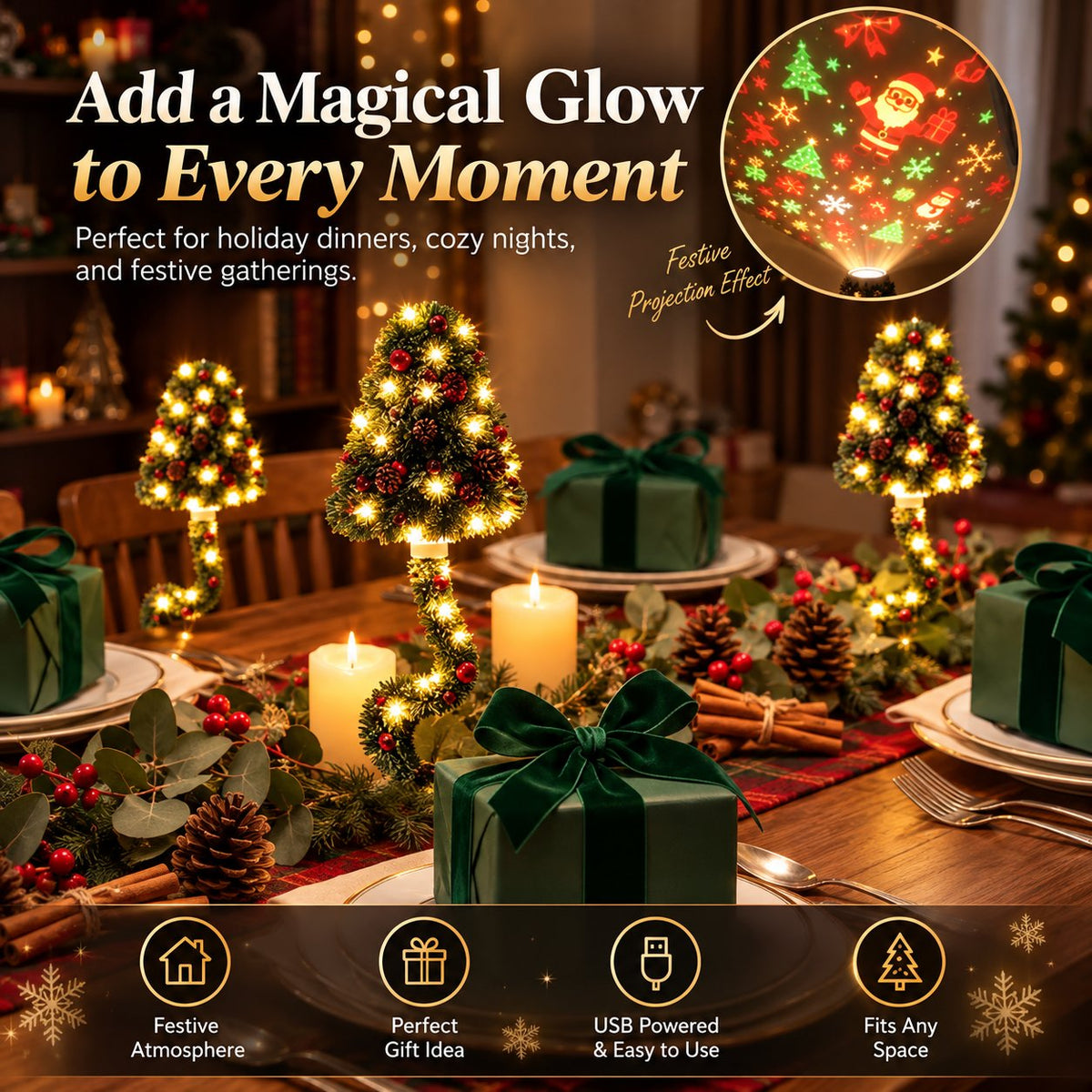 Magical Christmas Tree USB Projector Light – Festive Holiday Atmosphere Lamp