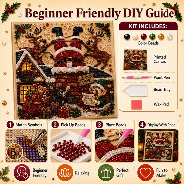 🧘 Relaxing & Beginner-Friendly 🎄 Premium 3D Pearl Christmas Art Kit – Luxury Flocked Canvas with Scratch-Resistant, Fade-Resistant Pearl Coating