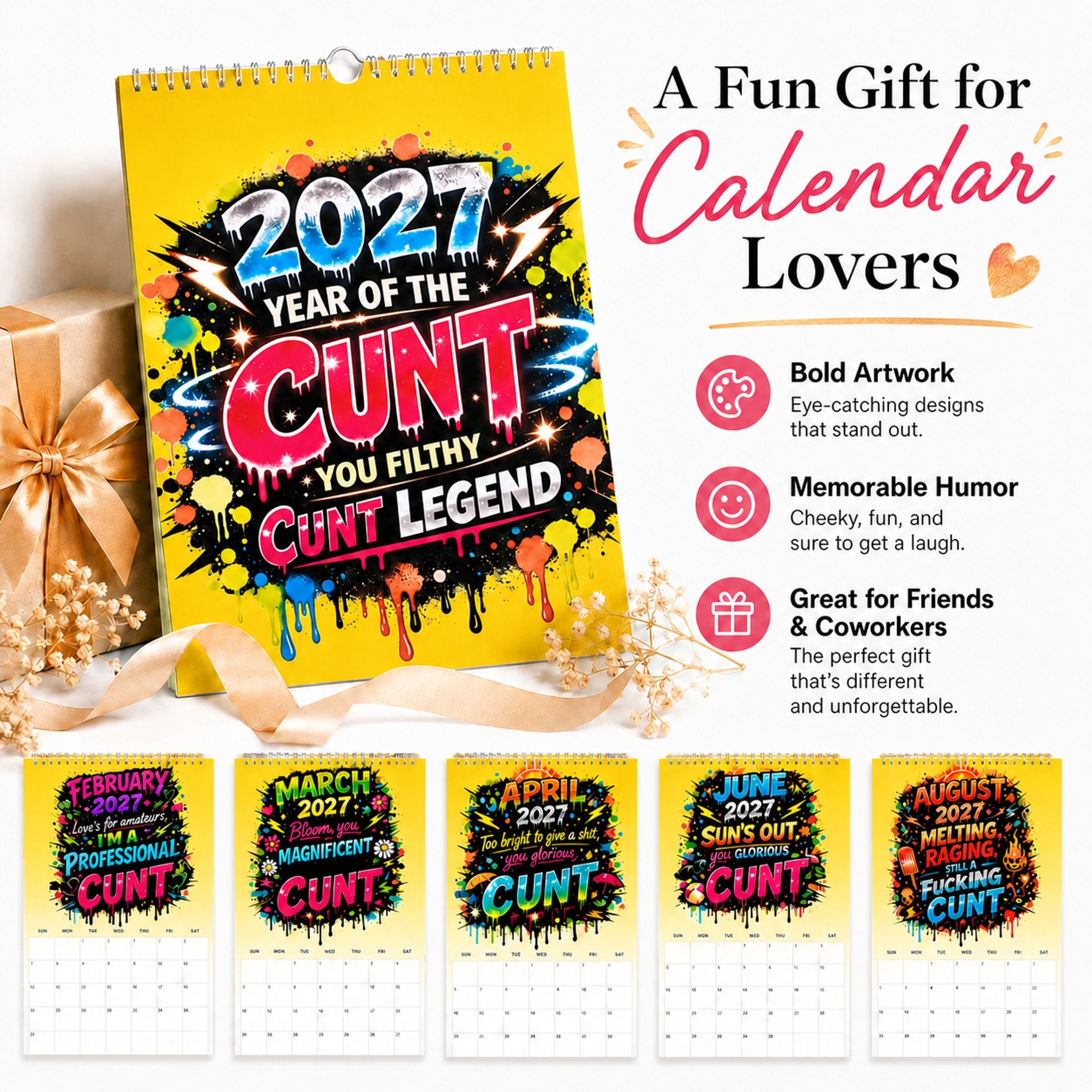 🎁2027 Year of the Cunt Wall Calendar – Bold Graffiti Humor Calendar📆🌟