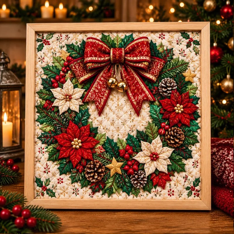 🎄Premium DIY Christmas Fabric Art Painting Kit | No-Sew Layered Fabric Craft with Reindeer, Sleigh, Christmas Tree & Snowflake Details 🎨✨