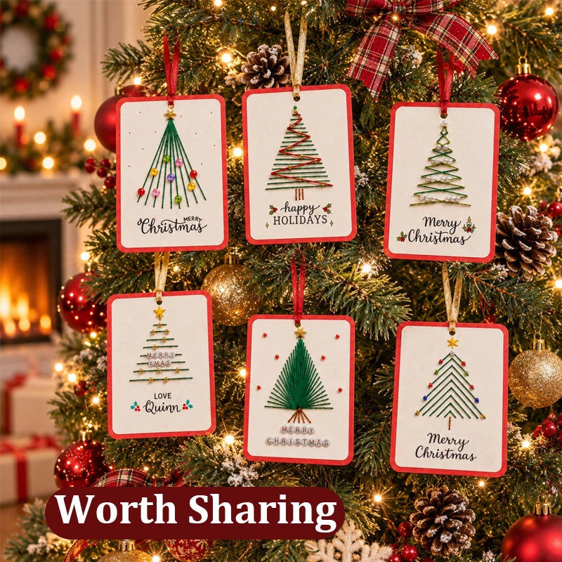 🎄🧵 Christmas String Art Greeting Card DIY Kit – 6-Piece Stitching Set