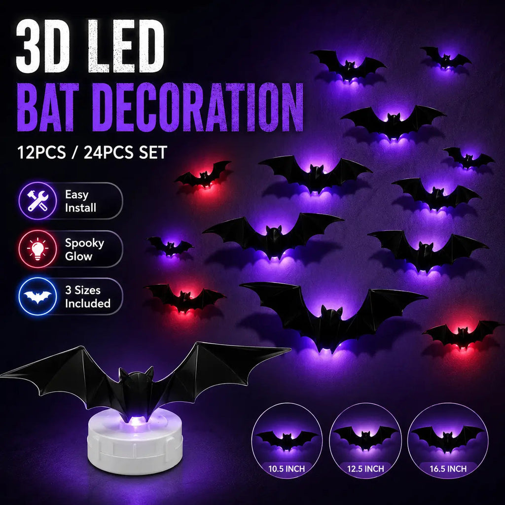 🦇 3D Bat Light LED Decorations – 🎃Spooky Halloween Wall & Home Decor
