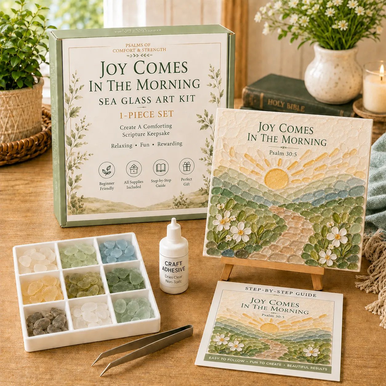✨Genuine Sea Glass Treasures✝️Psalms of Comfort & Strength Sea Glass Art Kit-🌊Shaped by Sea Nature & Crafted by Hand