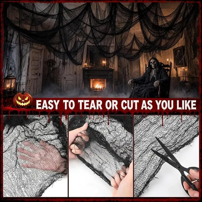 🎃 Haunted Halloween Gauze Drapes – Spooky Web-Like Fabric for Doorways, Hallways & Party Decor