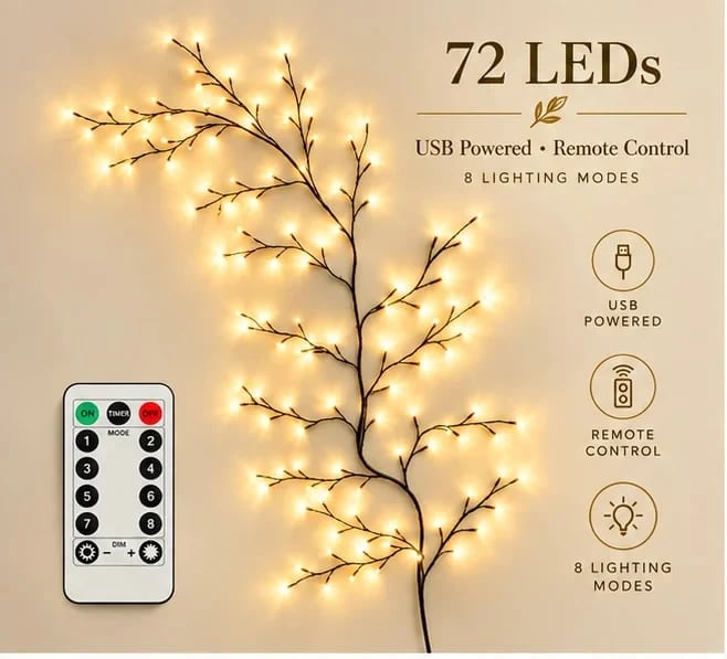 ✨ Flexible LED Branch Lights | Remote-Controlled Holiday Wall Decor(📦Buy 2 Free Shipping)