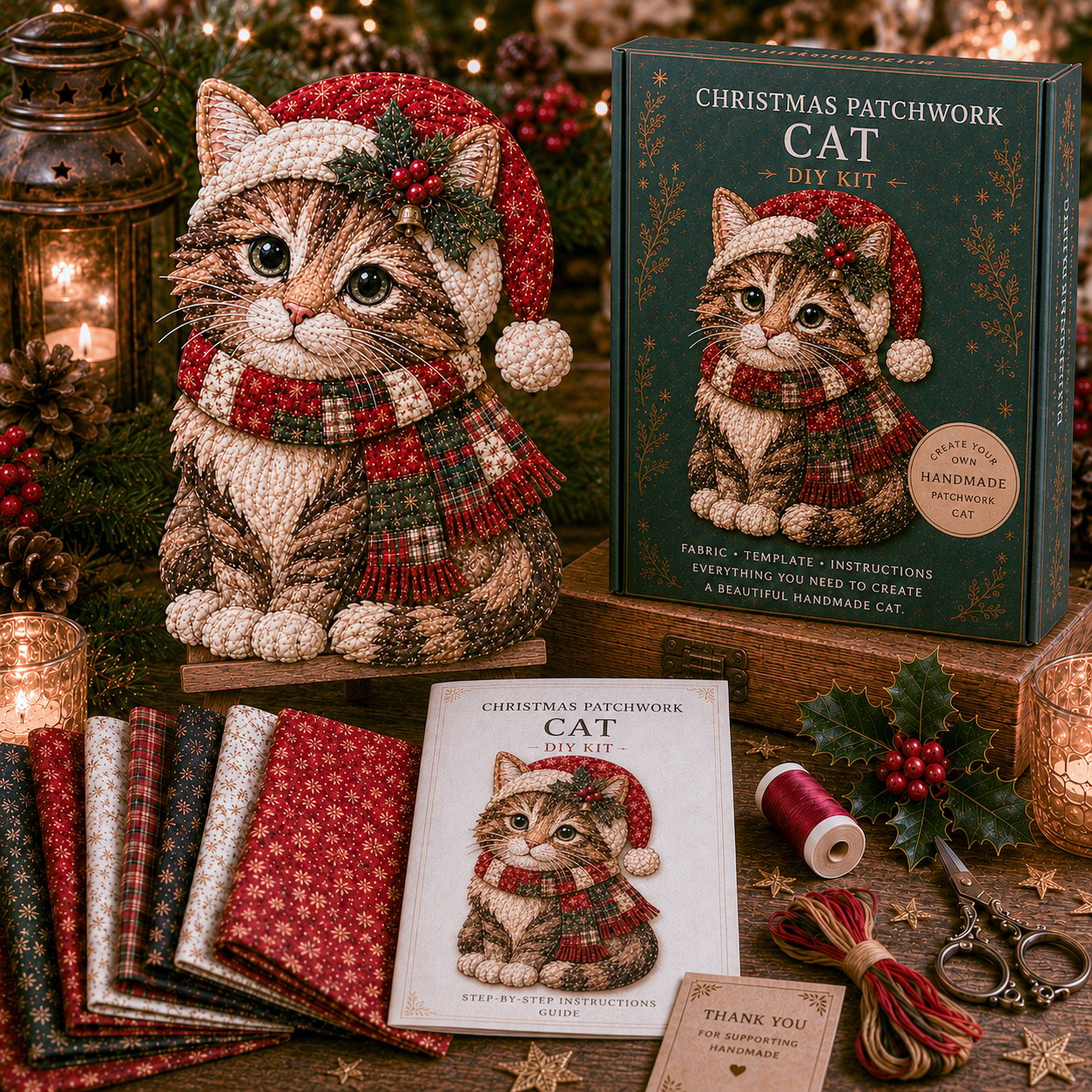 🧘Relaxing & Beginner-Friendly-🎅Christmas Patchwork Fabric DIY Decor Kit – Stunning Results, Zero Experience Needed