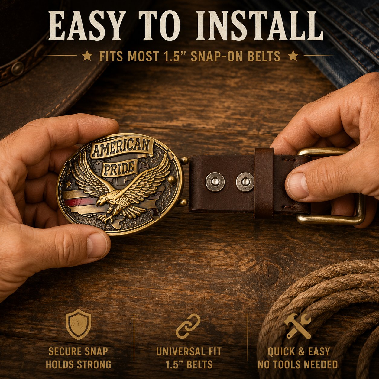 usVeteran-Crafted Patriotic Belt Buckle - 🦅Fits Standard 1.5" Belts