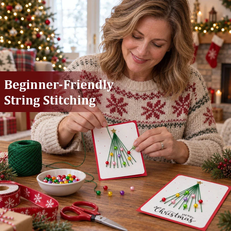 🎄🧵 Christmas String Art Greeting Card DIY Kit – 6-Piece Stitching Set
