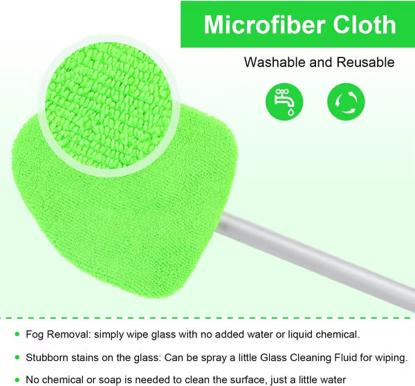 🔥 Windshield Cleaning Tool, Microfiber Car Window Cleaner with 4 Reusable and Washable Microfiber Pads and Extendable Handle