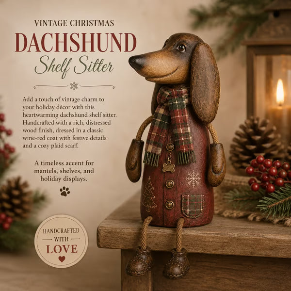 🐶🎄 Vintage Christmas Dachshund Shelf Sitter