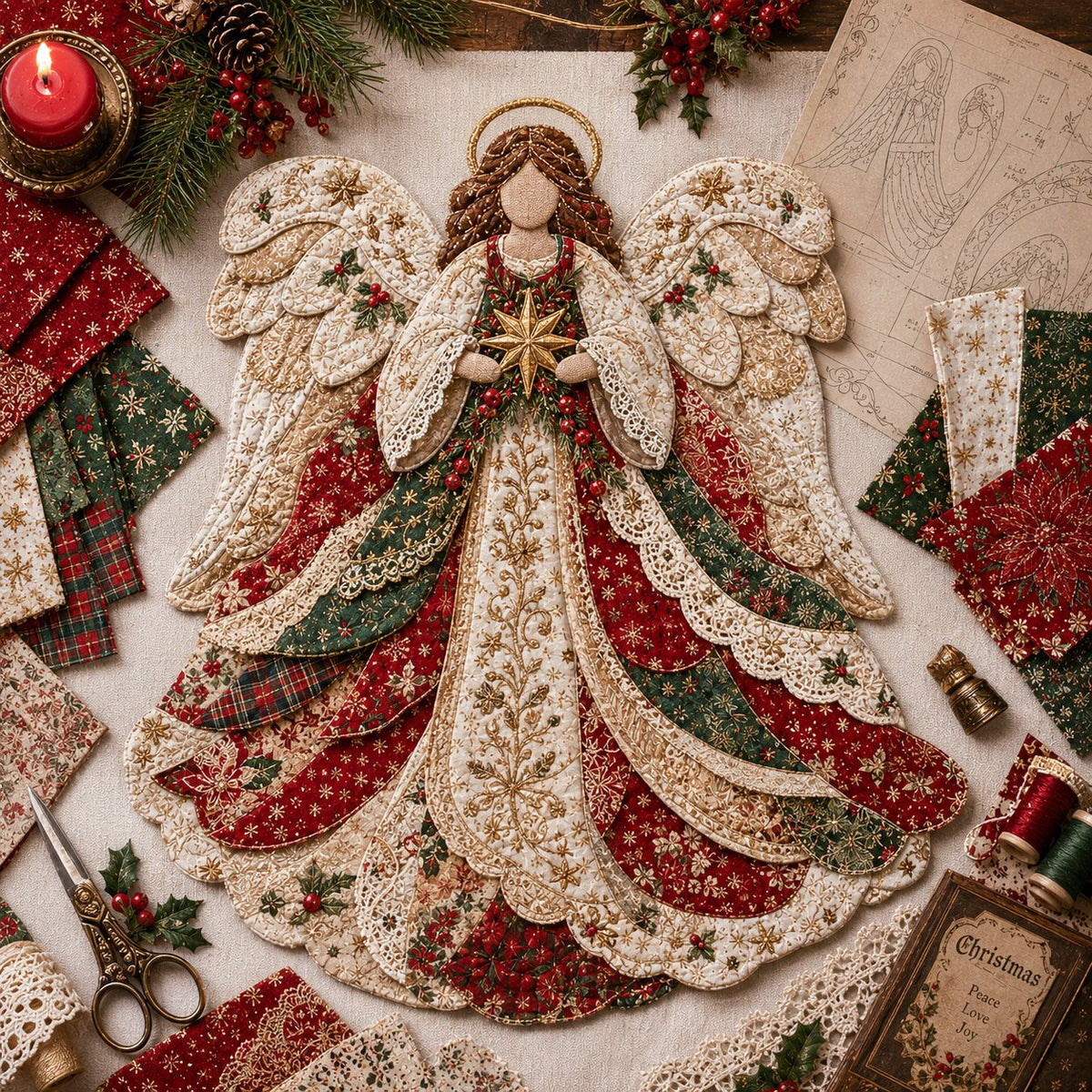 🧘Relaxing & Beginner-Friendly-🎅Christmas Patchwork Fabric DIY Decor Kit – Stunning Results, Zero Experience Needed