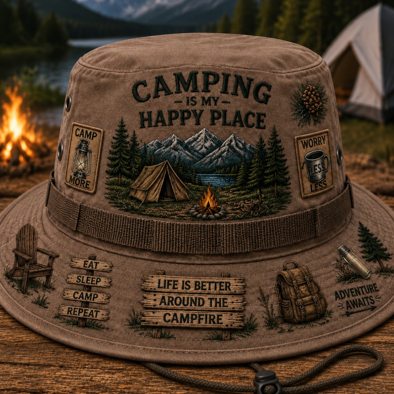 ⭐Limited Edition Release-🏕️Camping Is My Happy Place™ Boonie Hat(❤Ultra-Breathable & Lightweight Comfort & Unisex Fit)