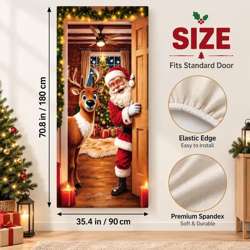 🔥Last Day 50% OFF - Santa Christmas Door Cover with Elastic Edges | Reusable Holiday Decor