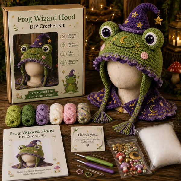 🧵Fantasy Hood Hat DIY Crochet Kit – Create Your Own Magical Wearable Character Hat