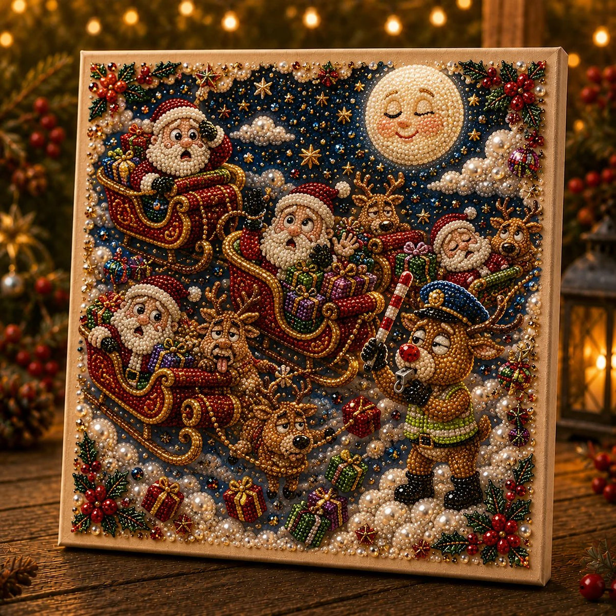 🧘Relaxing & Beginner-Friendly-🎄Premium 3D Pearl Absurd Christmas Moments Art Kit | Luxury Flocked Canvas with Scratch-Resistant Non-Fading Pearl