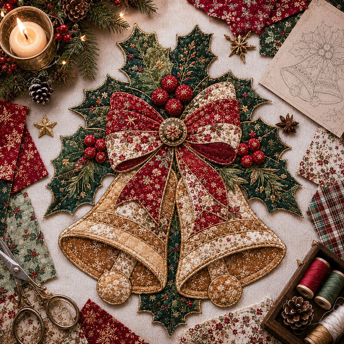 🧘Relaxing & Beginner-Friendly-🎅Christmas Patchwork Fabric DIY Decor Kit – Stunning Results, Zero Experience Needed